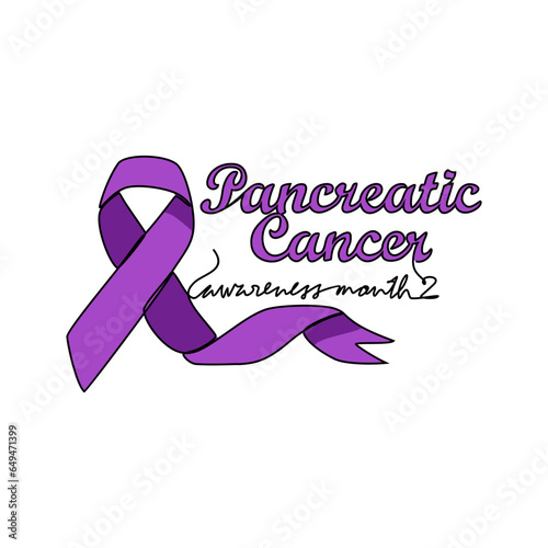 One continuous line drawing of pancreatic cancer awareness month with white background. Awareness ribbon design in simple linear style. healthcare and medical design concept vector illustration.