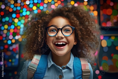 close up portrait or young girl in nerd look smiling, Generative Ai photo