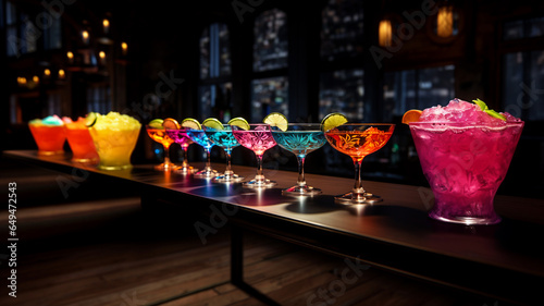 Fresh cocktails of all flavors served on the table of a nightclub