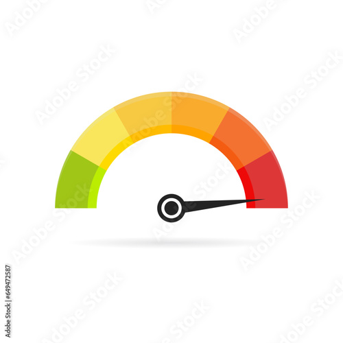 Speedometer Icon. An icon resembling a speedometer dial with a needle pointing to a high speed