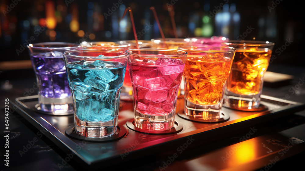 Fresh cocktails of all flavors served on the table of a nightclub Fresh cocktails of all flavors served on the table of a nightclub