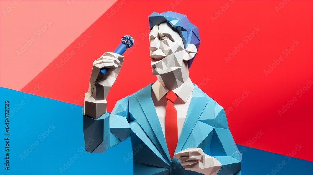 Origami paper model of a politician giving a speech - obrazy, fototapety, plakaty 