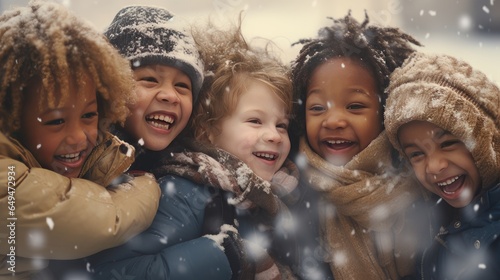 Group of children enjoying winter magic photo