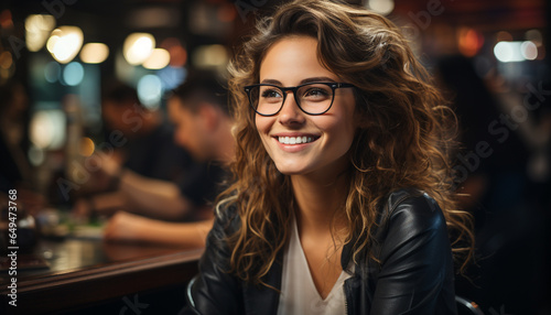 Smiling young woman, confident and cheerful, looking at camera generated by AI