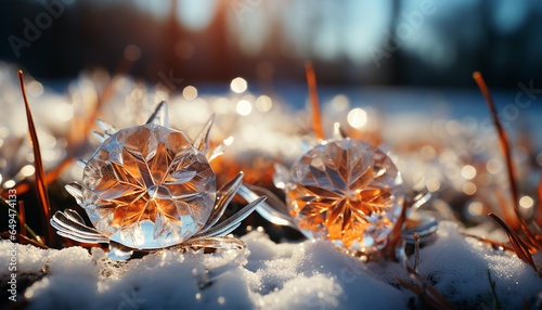 Shiny gemstone jewelry reflects vibrant winter beauty in nature generated by AI