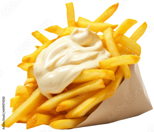 French Fries with Mayonnaise. Isolated on Transparent Background