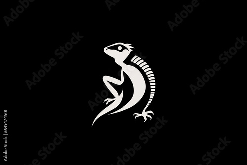 Lizard geckco black and white isolated on a black background