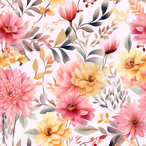 Pink and yellow floral print seamless pattern