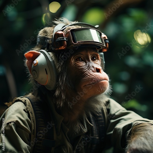 a monkey wearing a helmet and goggles photo