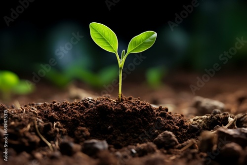 Plant growing in soil. Generative AI