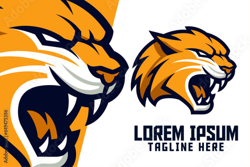 Smilodon Animal Template for Tiger Sport and Esport: Sabertooth Mascot Head Logo, Saber-Toothed Tiger Icon Badge Emblem