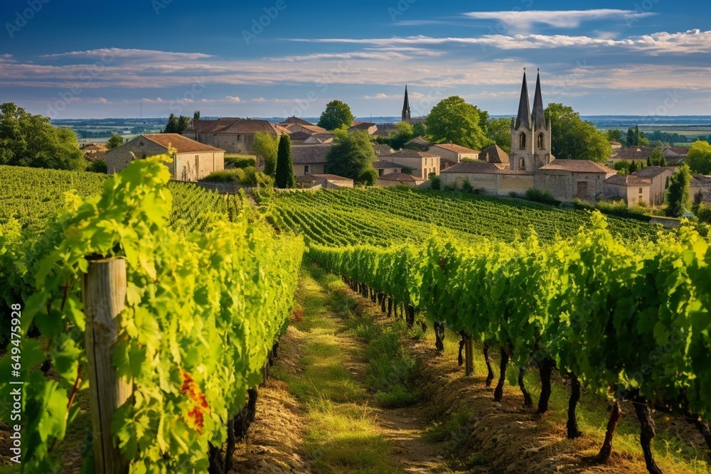 Stunning vineyards in Saint Emilion, Bordeaux, France. Ideal for wine lovers. Generative AI
