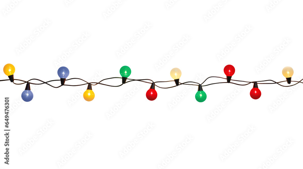 String of Christmas lights isolated on transparent background. Generative ai String of Christmas lights isolated on transparent background. Generative ai