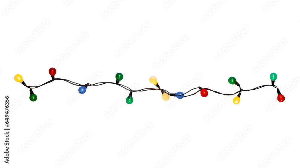 String of Christmas lights isolated on transparent background. Generative ai String of Christmas lights isolated on transparent background. Generative ai