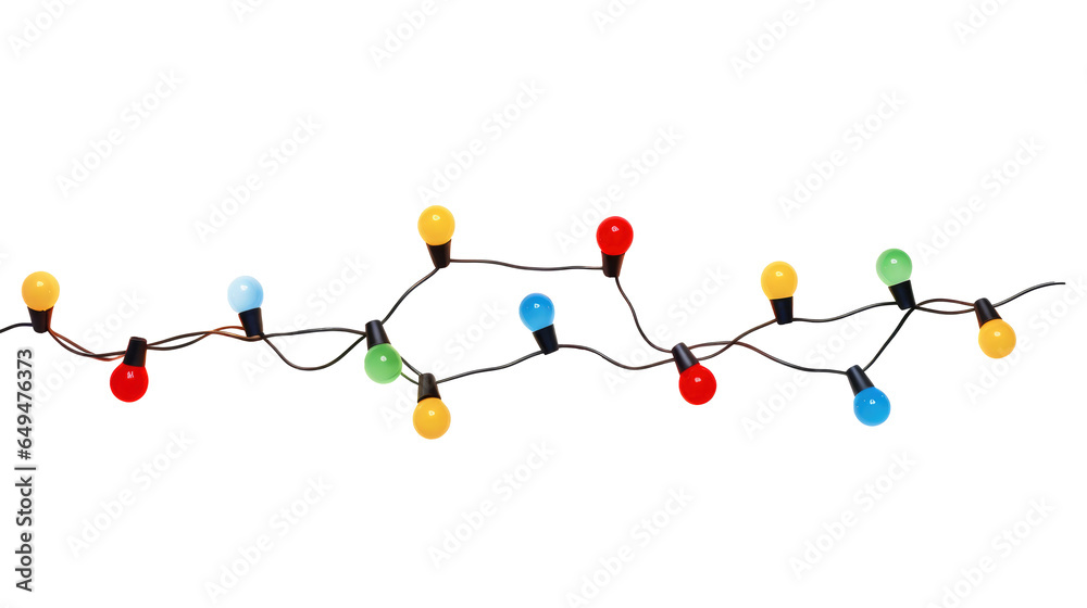 String of Christmas lights isolated on transparent background. Generative ai