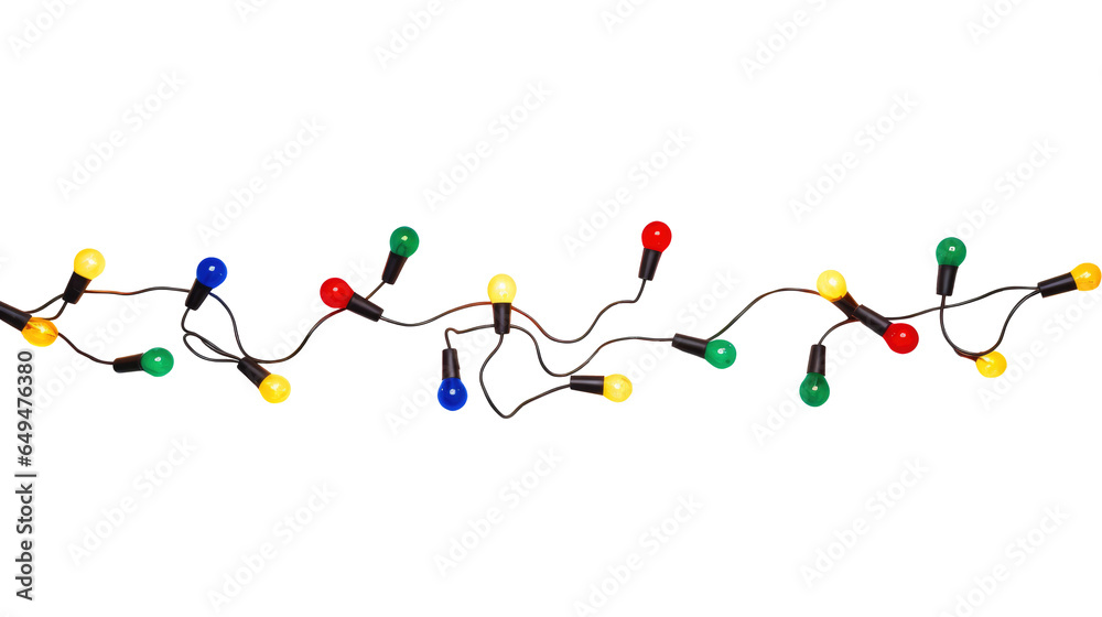 String of Christmas lights isolated on transparent background. Generative ai String of Christmas lights isolated on transparent background. Generative ai