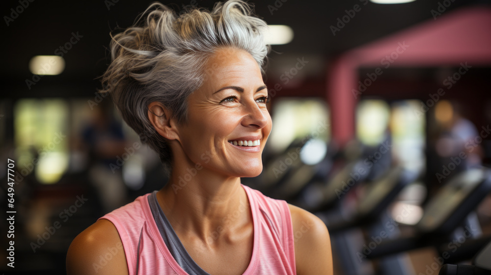 portrait senior woman in gym