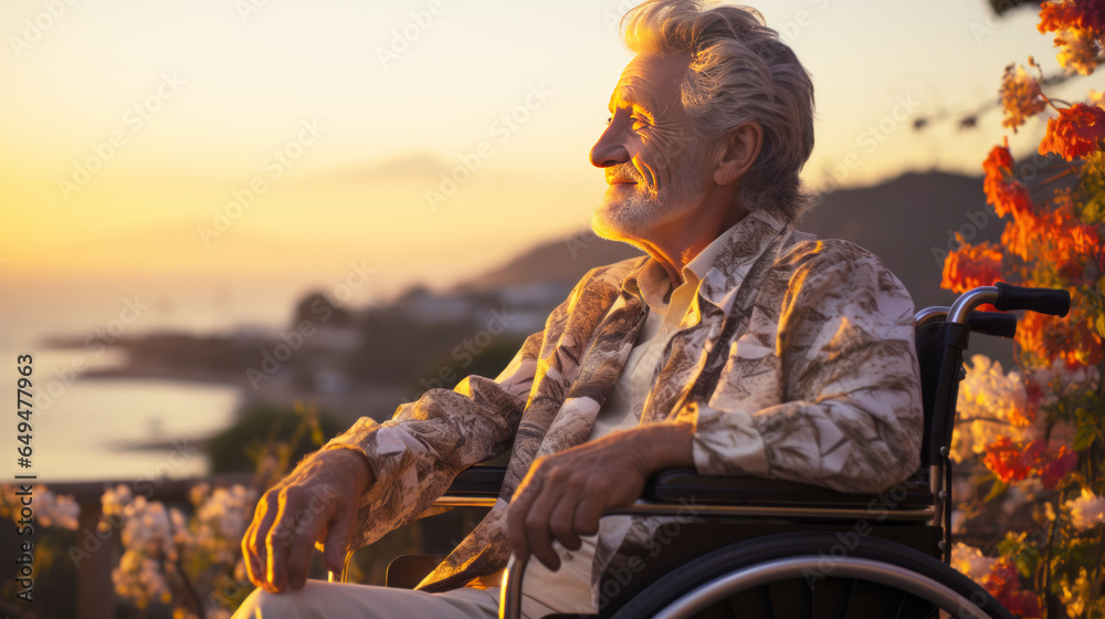 senior man in wheelchair outdoors