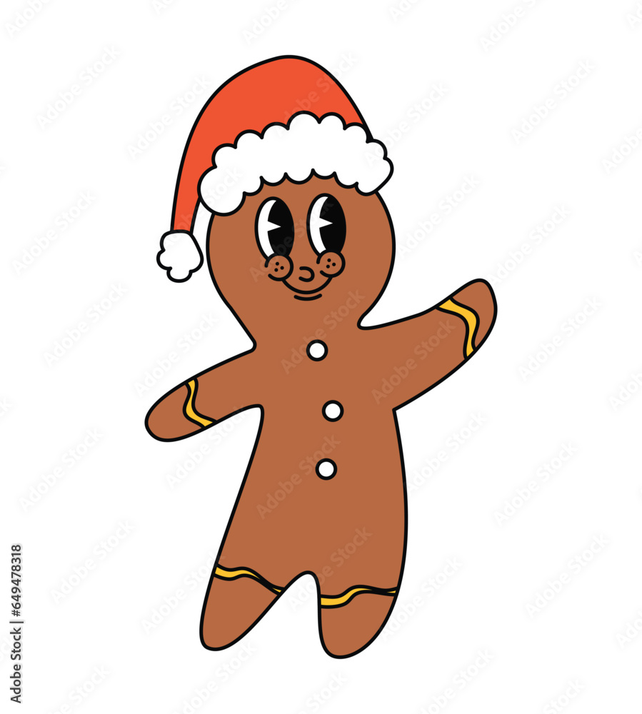 Groovy Cookie character. Merry Christmas and Happy New year. Cute toy. Vector illustration Groovy Cookie character. Merry Christmas and Happy New year. Cute toy. Vector illustration