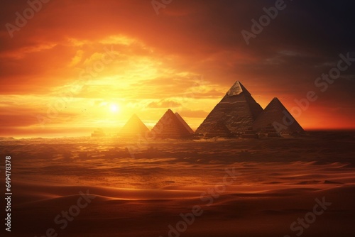 Sunlit desert pyramids. Generative AI © Ulani