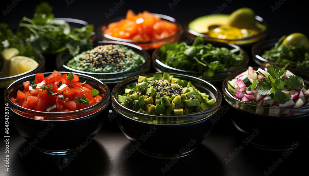 Fresh salad with tomato, avocado, and cilantro, a healthy meal generated by AI