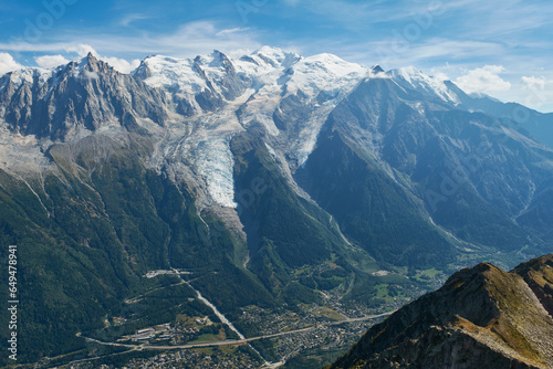 Mont Blanc mountain range and Aiguille du Midi. Summer in Rhone-Alps, France