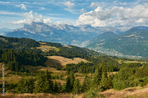 Beautiful view of the French Rhone Alps above village Saint-Gervais-les-Bains, France photo