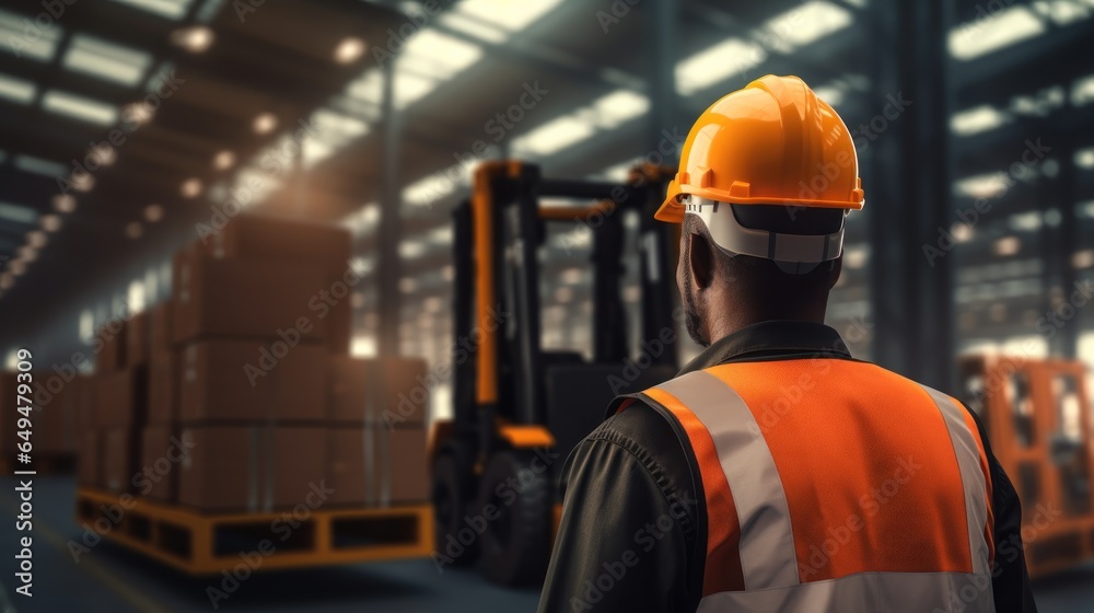 Supervisor and forklift man talking together to discussing cargo shipment in factory warehouse. Supervisor and forklift man talking together to discussing cargo shipment in factory warehouse.
