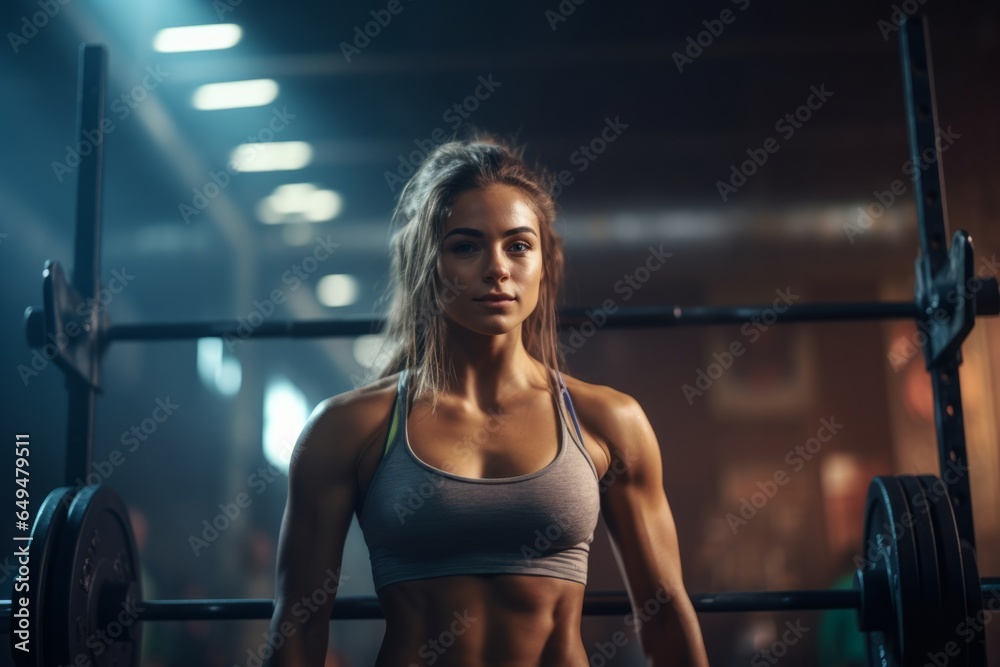 young woman sweating weightlifting in a gym