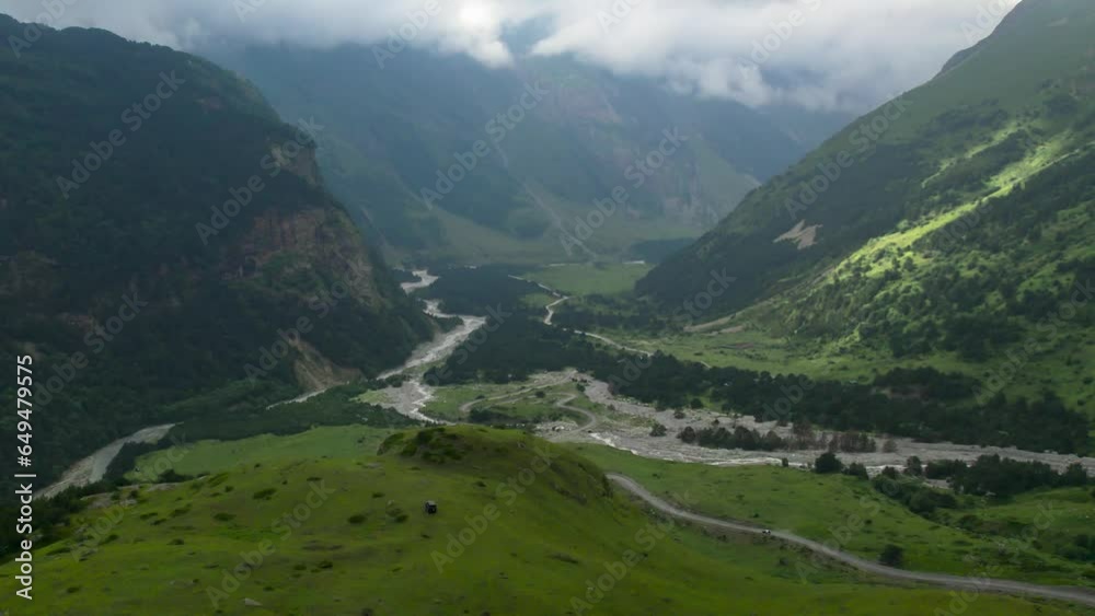 Beautiful aerial view of a picturesque gorge in the Caucasus mountains. Landscape and nature of the North Caucasus Beautiful aerial view of a picturesque gorge in the Caucasus mountains. Landscape and nature of the North Caucasus