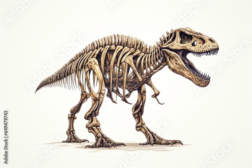 Skeleton of a dinosaur on a plain white background. Generative AI