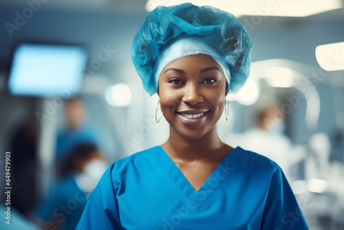black surgeon woman looking to camera with a smile 