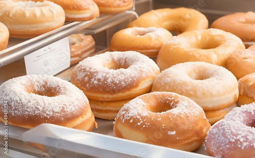 Doughnuts being ready in bakery : Donuts being cook in the bakery : Donuts without sprinkles : Donuts with sweet photo