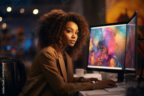 young graphic designer black woman working on the computer in her studio