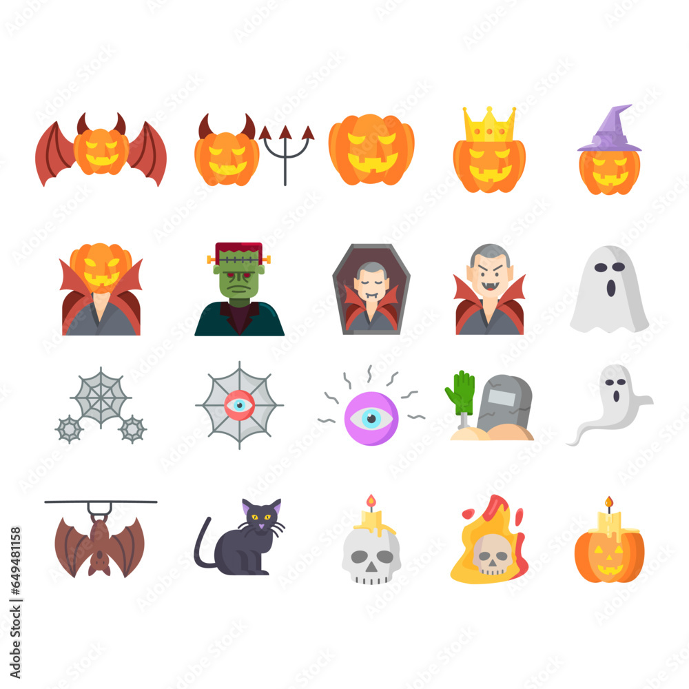 20 ikon karakter Halloween, avatar kartun Halloween vampire,ghost,bat,mo