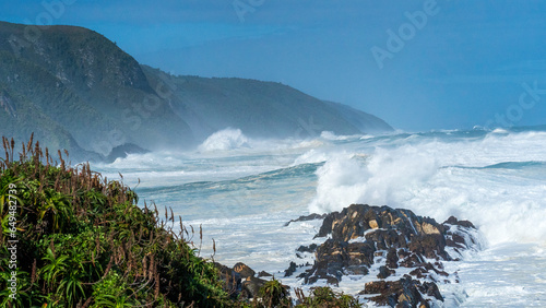 Huge waves hitting the shore at Storms River Camp Tsitsikamma, Garden Route National Park, South Africa	 photo