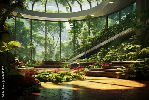 Indoor environment featuring abundant vegetation on the ground. Generative AI
