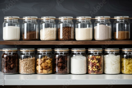Organized pantry with baking ingredients stored in BPA-free containers. Generative AI