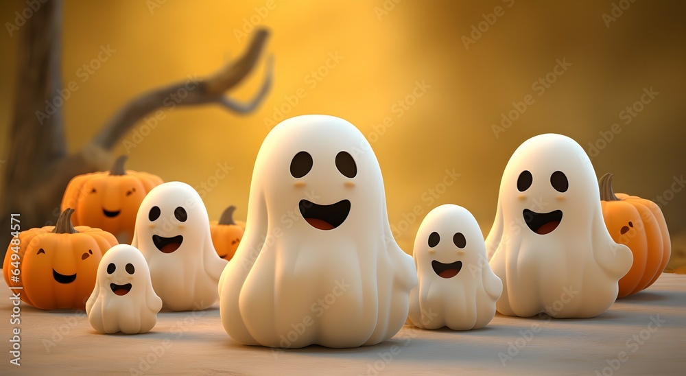 cute halloween ghosts with pumpkin jack-o-lanterns cute halloween ghosts with pumpkin jack-o-lanterns
