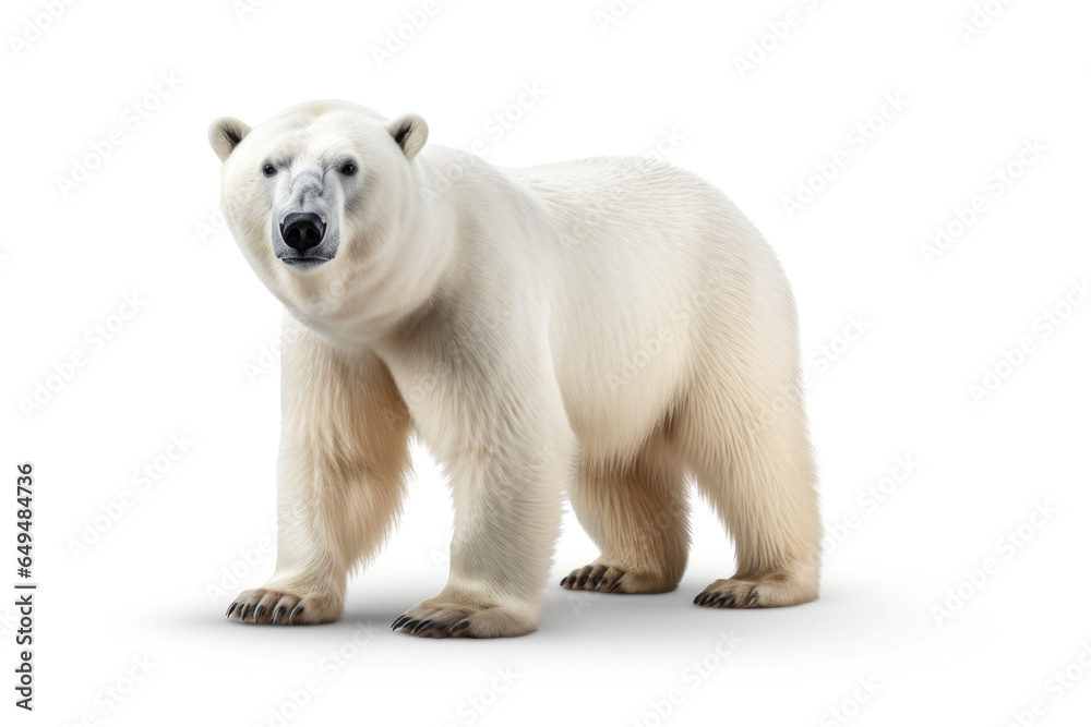 White polar bear isolated on white background, front view.generative ai White polar bear isolated on white background, front view.generative ai