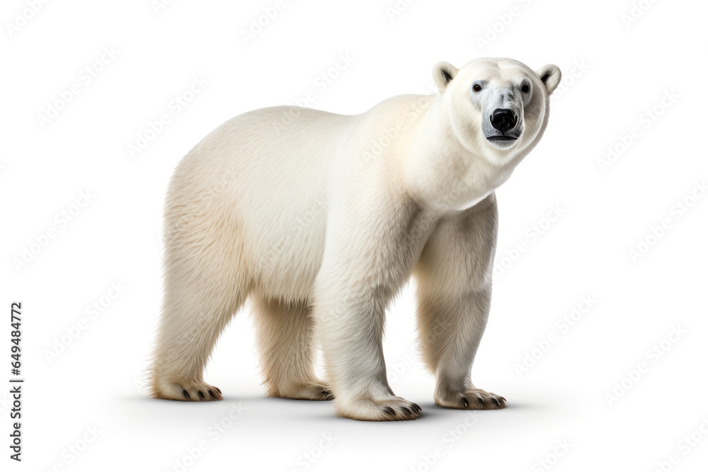 White polar bear isolated on white background, front view.generative ai White polar bear isolated on white background, front view.generative ai