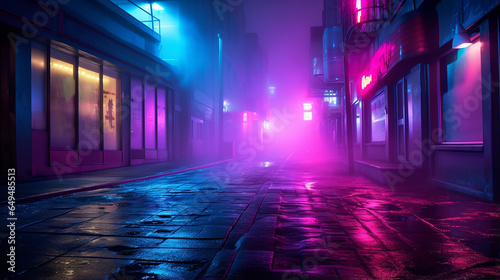 cidade com neblina e luzes néon