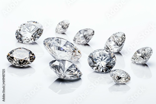 Assorted shaped diamonds placed along the edge of a white backdrop. Generative AI