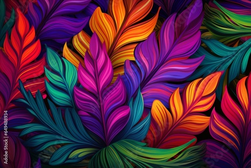An exquisite colorful pattern with tropical leaves. Generative AI
