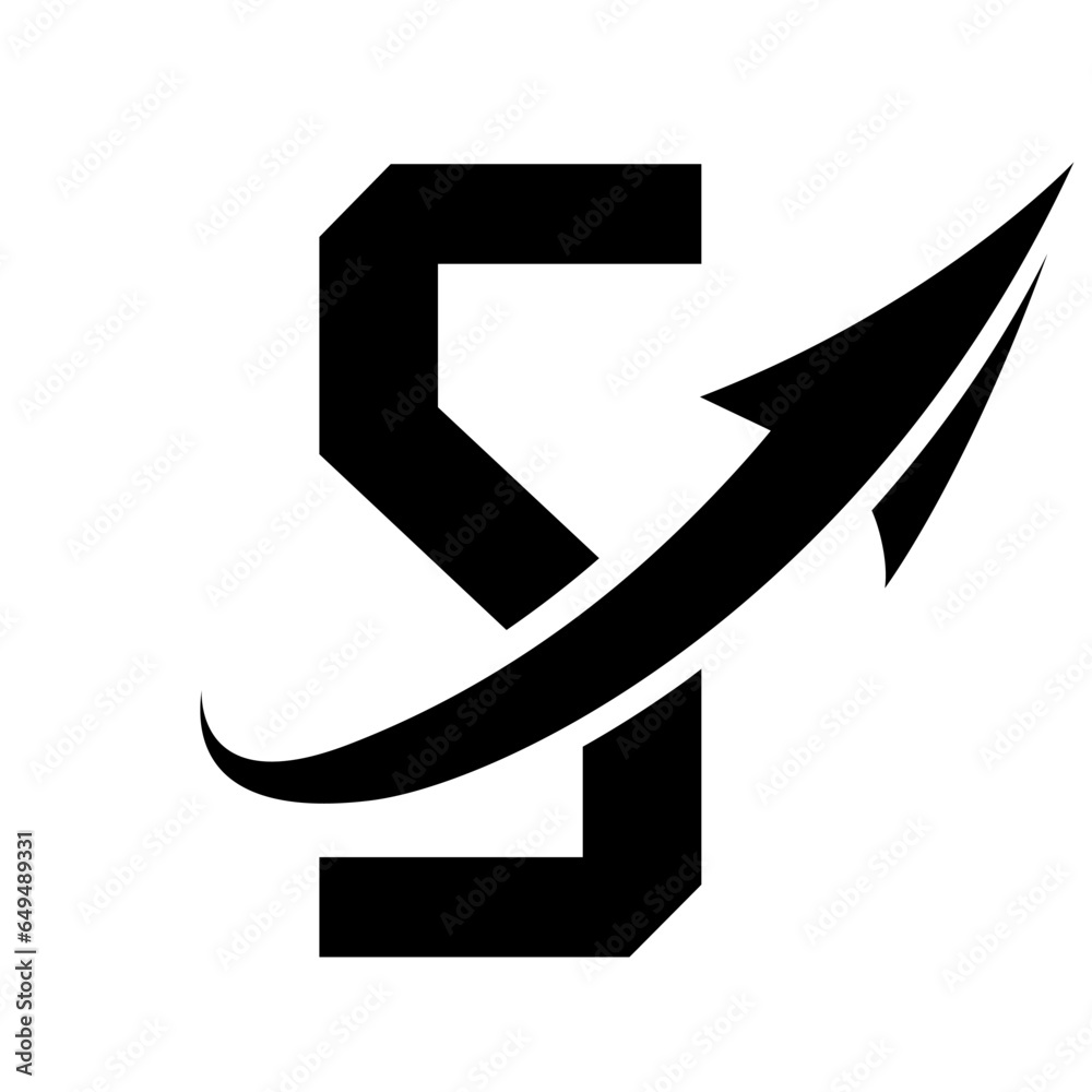 Black Futuristic Letter S Icon with an Arrow Black Futuristic Letter S Icon with an Arrow