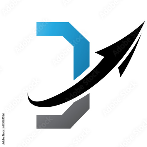 Blue and Black Futuristic Letter D Icon with an Arrow