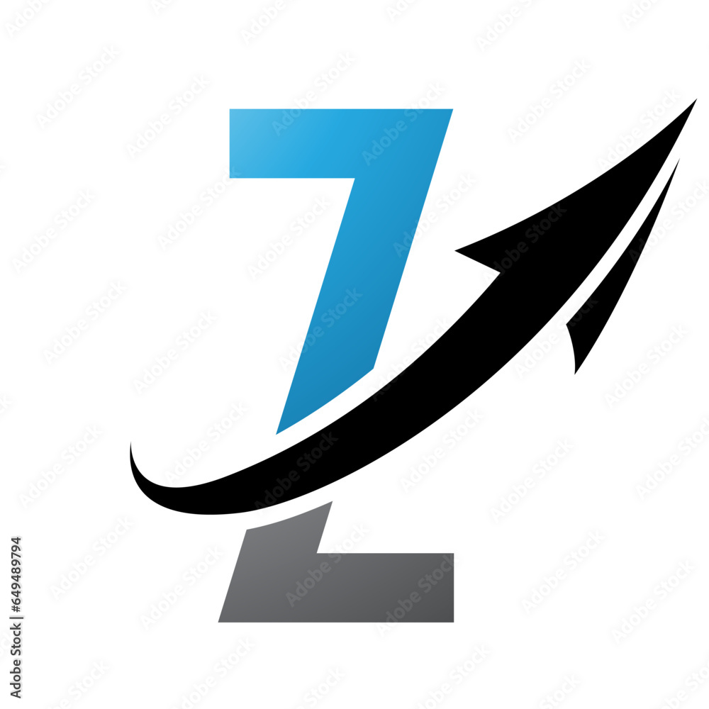 Blue and Black Futuristic Letter Z Icon with an Arrow Blue and Black Futuristic Letter Z Icon with an Arrow