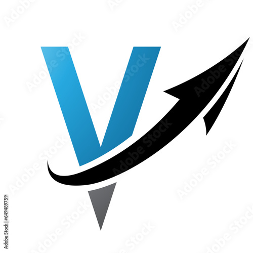 Blue and Black Futuristic Letter V Icon with an Arrow