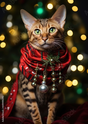 Cat in a Christmas costume. Christmas card. New Year card. Christmas atmosphere