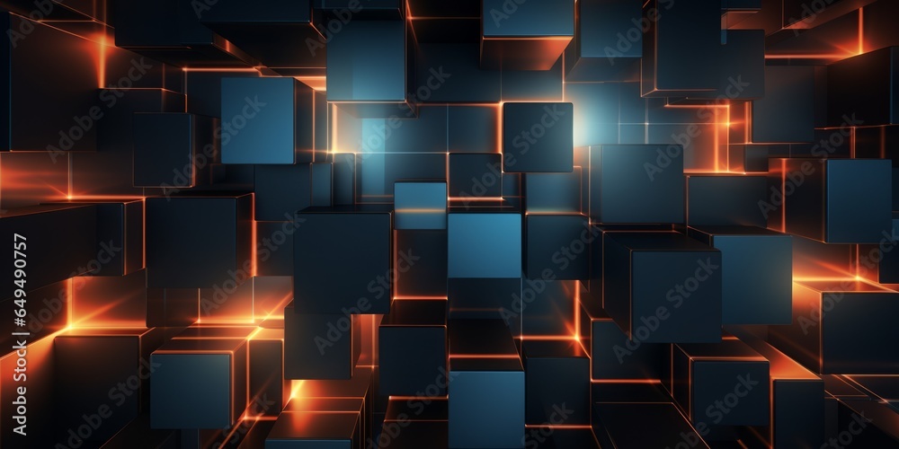 Accent Lighting Creative Abstract Geometric Texture. Screen Wallpaper. Digiral Art. Abstract Bright Surface Geometrical Horizontal Background. Ai Generated Vibrant Texture Pattern.